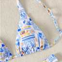 Women's 2 Piece Bathing Suit Graphic Boho Triangle Swimsuits Thong Cheeky Floral Bikini Set (XL)