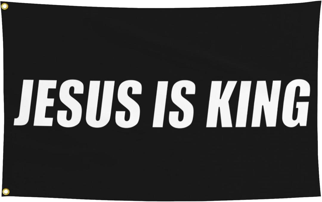 Jesus Is King Flag Outdoor 3X5 Ft Jesus American Flag Christian Faith Over Fear Flags for Outside Worship Yard Sign Flags for Bedroom Room House Decorations Banner (Black3)