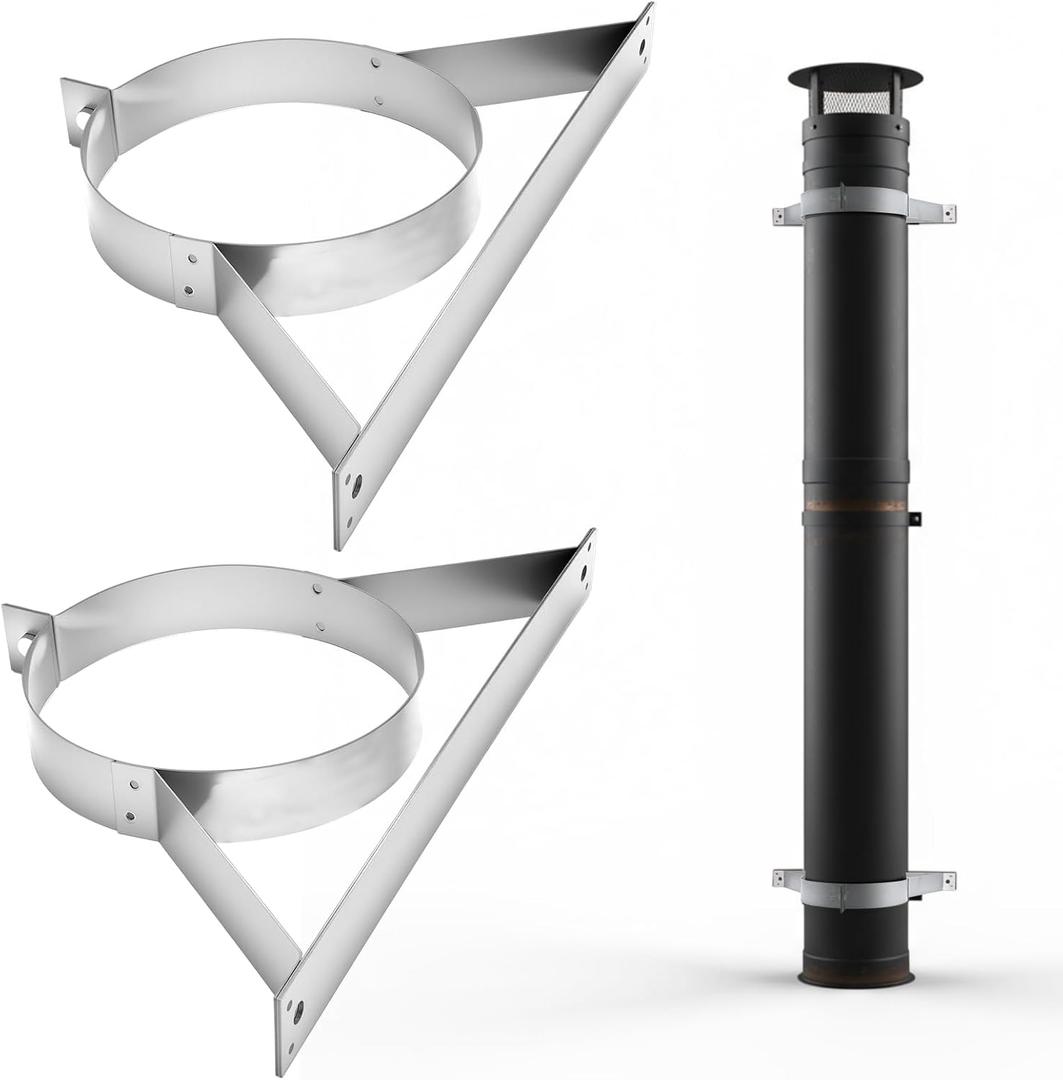 2 Pcs Wall Support Bracket (8" Inner Ring) for Wood Stove Pipe 6" Double-Wall Chimney Pipe Stainless Steel Wall Bracket Chimney Holder Fireplace
