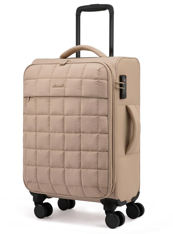 LOVEVOOK Carry On Luggage 22x14x9 Airline Approved, 20 Inch Softside with Wheels, Lightweight Spinner Suitcase with TSA Lock, Water-Resistant Large Capacity for Travel, Khaki