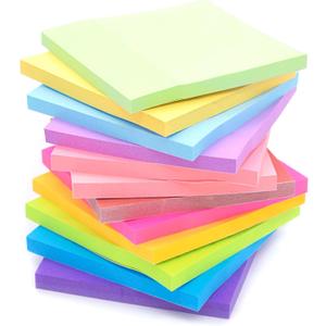 YISAN Sticky Notes 3x3 Inch, Bright Colors,12 Pads Self-Stick Pad,50 Sheet/Pad for Office,Home,71174