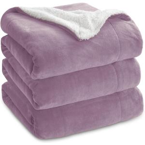 Bedsure Sherpa Fleece Blankets Queen Size for Bed - Thick and Warm, Soft Fuzzy Plush Queen Blanket for Winter, Sea Fog Purple, 90x90 Inches