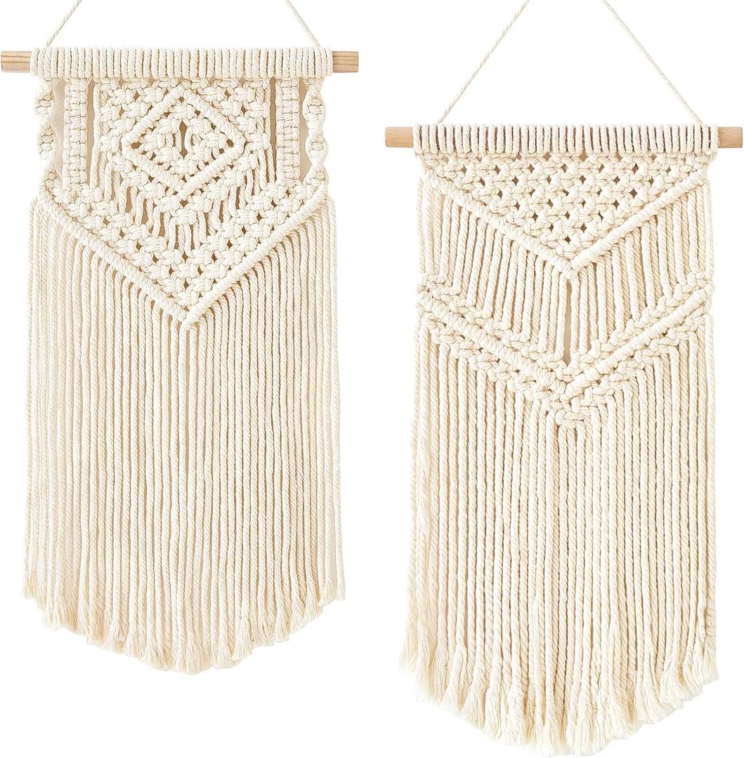 Dahey Small Macrame Wall Hanging 2 Pcs Woven Tapestry Wall Art Decor - Beautiful for Boho Home Bedroom Dorm College Classroom Decor, Apartment, Nursery, Party Decorations, 16.5" L x 10" W and 17.5"x 10"W