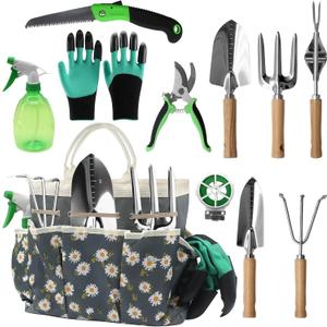 11-Piece Gardening Hand Tools Set with Durable Garden Tool Organizer Bag, Rust-Resistant and Stylish Heavy Duty Garden Tools for Gardening, Perfect Garden Tool Set Gifts for Women