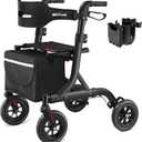 Walkers for Seniors, Rollator Walker with Seat, 8" Rubber Wheels All Terrain Rollator Walker with Backrest, Aluminum Walkers Built-in Cable, Foldable and Adjustable Height for Seniors, Black