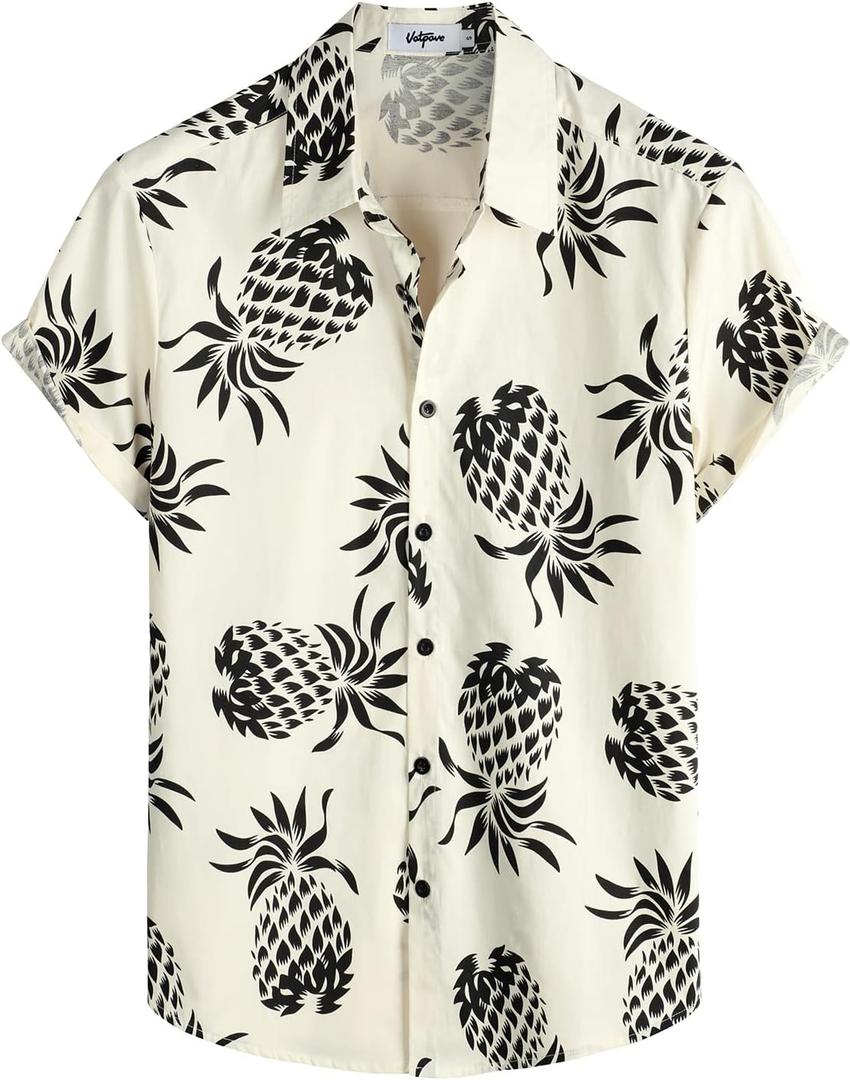 VATPAVE Mens 100% Cotton Hawaiian Shirts Floral Short Sleeve Button Down Shirts Summer Beach Shirts (Beige, XXL)