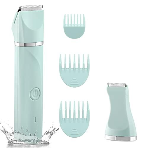 Bikini Trimmer Women,Electric Razor for Pubic Hair Women's Foil Shaver Rechargeable Shaver Removal with Snap-in Ceramic Blades,IP7X Waterproof,Wet and Dry Use,Green
