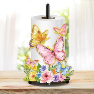 Whaline Spring Summer Paper Towel Holder Colorful Butterfly Floral Large Metal Towel Holder Countertop Roll Stand Organizer for Home Party Kitchen Bathroom Decor Accessories