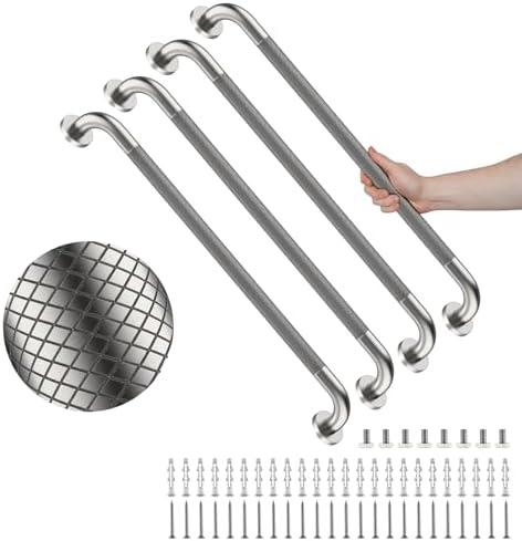 4 Pack 32 Inch Shower Grab Bar, YuanDe Brushed Nickel Bathroom Grab Bar Handle w/Anti-Slip Knurled Grip, Stainless Steel Bath Balance Bar, 1.25" Diameter Safety Hand Rail Support,Handicap Elderly - Missing Hardware