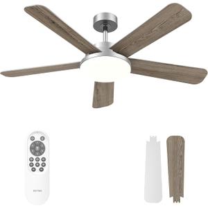 Ceiling Fans with Lights and Remote Control 52 Inch, 6 Speeds, 5 Blades, 2844 LM, 3CCT Dimmable LED, Reversible DC Motor, Black Quick-Fit Low Profile Ceiling Fan for Bedroom Living Room Indoor Outdoor (Silver & Light Gray)