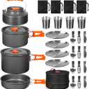 REDCAMP 6/10/11/12/14/15/19 PCS Camping Cookware Mess Kit Camping Gear Campfire Utensils Lightweight Stackable Pot Pan Bowls Soup Spoon with Storage Bag for Camping, Backpacking, Outdoor Cooking