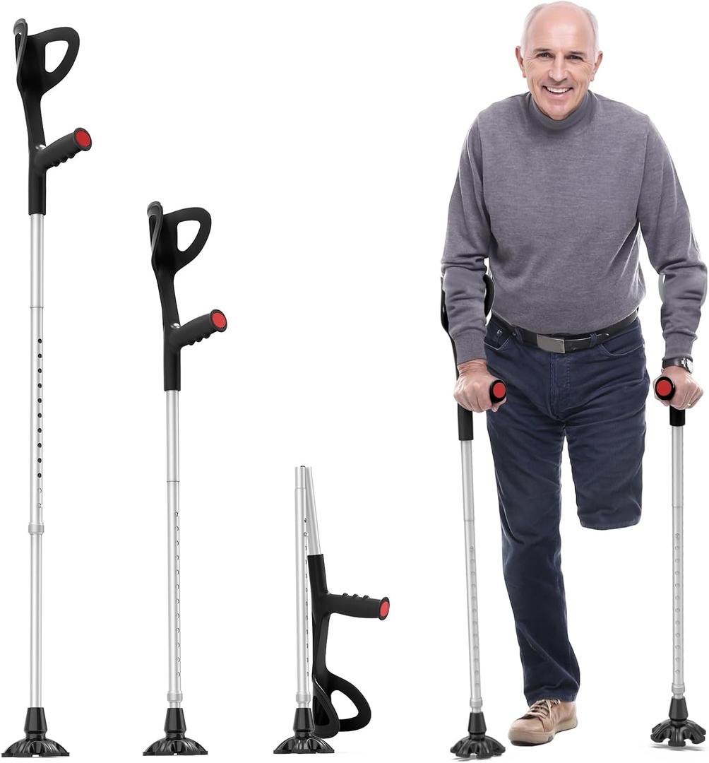 Forearm Crutches for Adults, Foldable, Adjustable, Self-Standing Wide Base