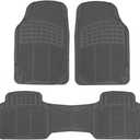 BDK 3-Piece Gray Rubber Floor Mats (Front + Rear), Heavy Duty Universal Fit Liners for Cars SUVs Trucks Vans, All Weather Protection Anti-Slip Nibs, Flexible Contours Fits Most Vehicles