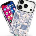 Magnetic for iPhone 17 Pro Case Cute Toile Bookish Flower Phone Case, Blue Cottagecore Floral Shockproof Slim TPU and Hard PC Protective Phone Cover Compatible with MagSafe Gift for Book Lover