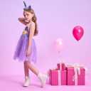 DXTON Toddler Girls Tutu Dresses Summer Short Sleeve Tulle Birthday Party Sundress for 3-8 Years (Pink)