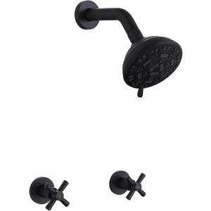 2 Handle Shower Faucet,Wall Mounted Two Handles Shower Faucet Set with 8 Modes Rainfall Shower Head,2 Knobs Single Function Shower Trim Kit with Rough-in Valve,Matte Black