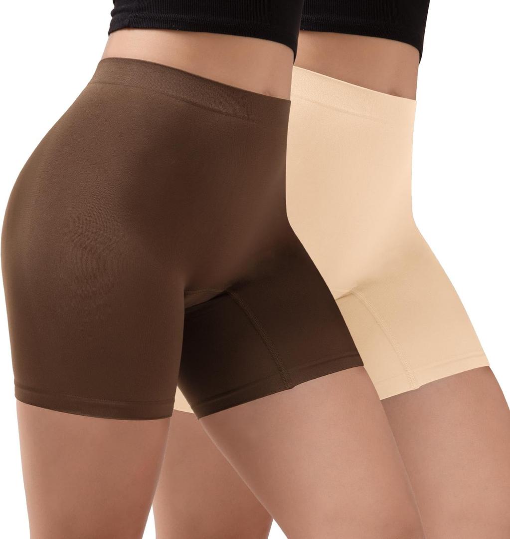 INNERSY Women's Slip Shorts for Under Dresses Anti Chafing Biker Shorts Boyshorts Underwear (Medium, (2-pack)dark Brown/Nude)