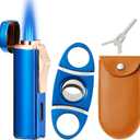 420 Carbon Steel  and Lighter Set, Built-in , Triple Jet Flame Butane Torch Lighter, Refillable Windproof Lighter, Gifts for Men, Blue. (Sold Without Gas)