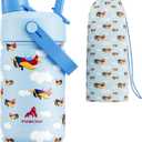 12 oz Kids Stainless Steel Water Bottle: 2-in-1 Straw Spout Lid, Leakproof, BPA-Free, Easy Clean, Keep Cold 24H, Cute Patterns, Stainless Steel Cup for School, Travel, Playtime, Gift (Cloud Cruiser)