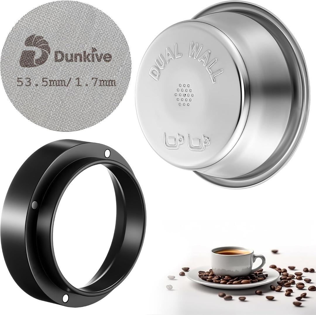 54mm Dual Wall Filter Basket, 53.3mm Puck Screen & 54mm Espresso Dosing Funnel Compatible with Breville BES860XL/11.41 Barista Express, Stainless Steel Portafilter Basket & Lower Shower Screen