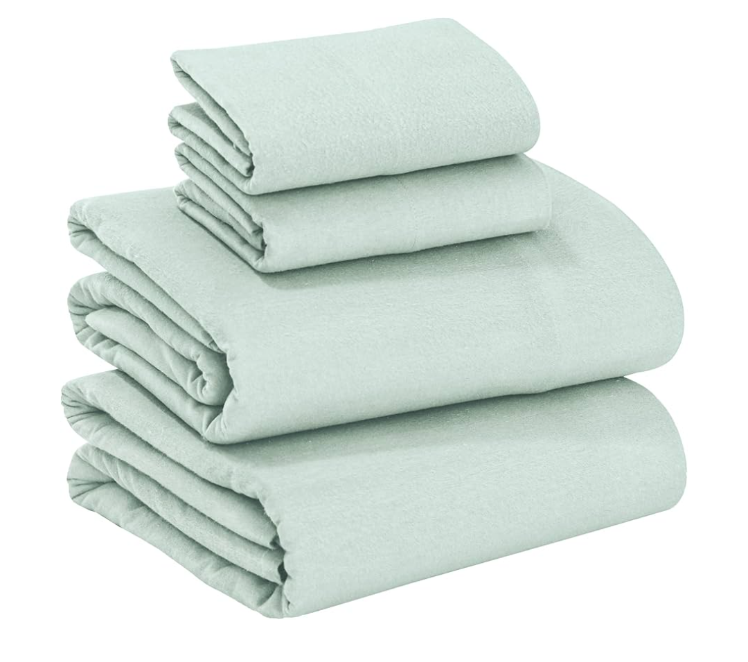 RUVANTI 100% Cotton Flannel Sheets Full Size - 4 Piece Warm, Soft & Breathable, Deep Pocket, Double Brushed Cozy All Season Bedding Set, Mint