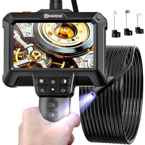 WINWEND Endoscope Camera with Light - IP67 Waterproof Borescope Camera with 8 Adjustable LED Lights | 4.3" LCD Screen Borescope | HD 1080P Inspection Cameras with 16.5ft Semi-Rigid Cord Tools for Men