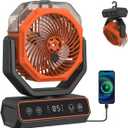 Misting Fan Portable &40000mAh Power Bank - 360mL Tank, 18H Cooling, 2 Mist Modes, 8H Timer, RGB Lights, Hanging Hook for Camping, Beach, Patios, Outdoors (Emergency orange-Highquality-Oscillation)