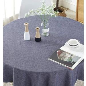 meioro Round Tablecloth Solid Color Tablecloths Tassel Rectangular Table Cloth Cotton Linen Table Cover for Dining Circle Coffee Side Card Table (Navy Blue, 47 inch)