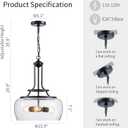 WUZUPS Chandelier Rustic Farmhouse Industrial Round Ceiling Pendant LED Light Fixture Clear Seeded Glass Shade for Dining Room Kitchen Island Foyer Entryway, H 20.9" x W 15.9", Black