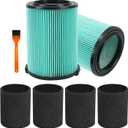 ATXKXE VF6000 Wet or Dry Replacement Filter for Ridgd 5-20 Gallon Vacuums WD5500 WD0671 WD6425 WD7000 WD1280 WD1851 WD1680 WD1956 RV2400A, 4 pack Foam Sleeve,2 Pack VF6000 Filter and 1 Pack Brush