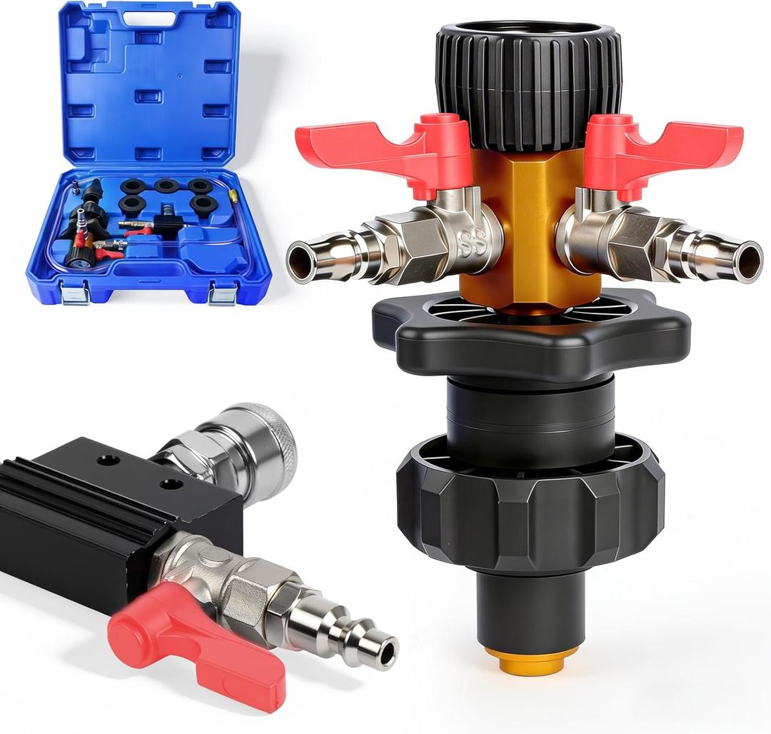 BELEY Coolant Vacuum Refill Kit, 9pc Auto Radiator Cooling System Tool Set with Conical Adapter 5 Round Adapters for Leak Detection Cooling Refill, Vacuum Coolant Fill Kit with Splashproof Hose