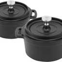Mini Cocotte 8 oz Mini Dutch Oven 0.25 qt. Cast Iron Garlic Roaster for Oven Garlic Confit Pot Ramekins with Lids Oven Safe Set of 2, Black