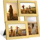 4x6 Collage Picture Frame with Real Glass, 4 Opening Wooden Photo Collage Frame with Stand, Family Multi Picture Frame for Wall or Tabletop Display, 4 Photo Gallery Frame for Home Decor, Gold