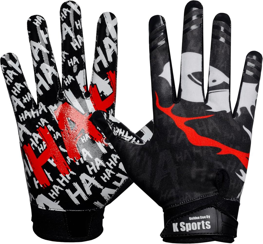 Youth Football Gloves Sticky Silicone Grip Tacky Wide Receiver Football Gloves (Adult X-Large, Black JKR)