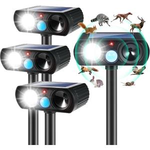 4Pack Ultrasonic Animal Repellent Outdoor Solar Animal Repeller witht Motion Sensor&LED Strober Ligh Cat Deterrent Outdoor Deer Repellent Device to Scare Raccoon Squirrel Skunk Repellent for Yard 2025