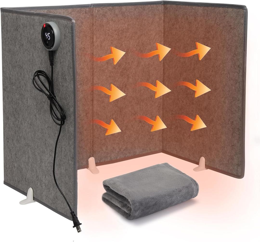 Under Desk Leg Warmer with Blanket, Foldable Space Heater with Timer & Thermostat, Electric Portable Leg Heater for Indoor Use, Quiet & Small Space Foot Warmer for Office & Home, 4-Fold