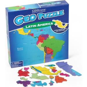 GeoToys GeoPuzzle, Latin America Shaped Jigsaw Puzzles, 50 Pc Geography Puzzle, Geography Game, Map Puzzle - Jigsaw Puzzles for Kids Ages 6-9 Years Old