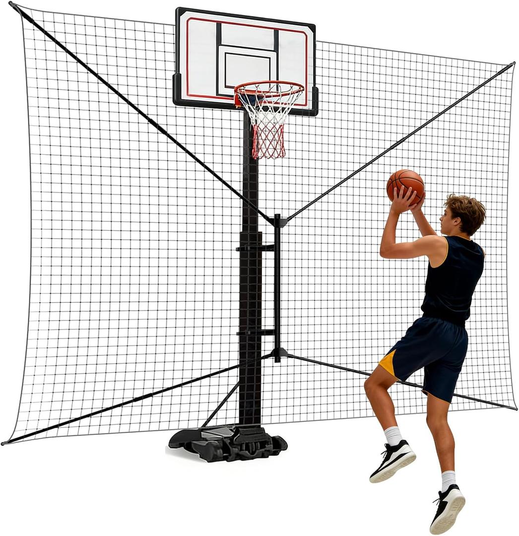 GADFISH Basketball Rebounder Net, Heavy-Duty Steel Frame Basketball Return Net Catcher Backstop Nets Basketball Return Attachment Yard Guard for Outdoor