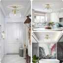 WUZUPS Chandelier Rustic Farmhouse Industrial Round Semi-flushmount Ceiling LED Light Fixture with Clear Glass Shades for Bathroom Kitchen Foyer Entryway, H 11.8" x W 13.4", E26 Base, Gold