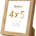 Heimlove 4x5 Picture Frame Solid Oak Wood,4"x5" Frames for Wall Hanging or Tabletop,Photo Frames 4 x 5 Natural with No Mat,Tempered Glass,Wall Kit,Natural Oak Color