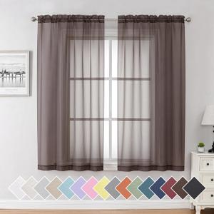 Aiyufeng Chocolate Sheer Curtains 63 Inches Long 2 Panels, Solid Voile Top Dual Rod Pockets Stylish Breathable Drapes Window Treatment for Kid's Room/Bedroom/Living Room, 40W x 63L, Chocolate Brown
