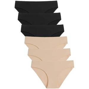 Caterlove Women's Seamless Underwear No Show Stretch Bikini Panties Silky Invisible Hipster 6 Pack L