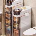 17cm Slim Bathroom Storage Cabinet 3-Tiers No-Assembly Narrow Bathroom Floor Cabinet with Wheels Toilet Paper Holder, Waterproof, Multifunctional Storage, 1PCS