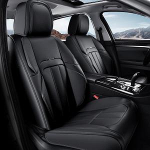 Coverado Car Seat Cover, Cover for Cars Front Seat, Premium Leather, Universal Fit Waterproof Seat Protectors, Car Seat Cushion Non-Slip for Most Cars-Black