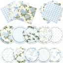 60Pcs Floral Plates and Napkins-Blue White Party Supplies Vintage Flower Tea Party Decorations for Birthday,Baby Shower