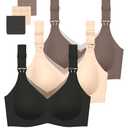 Gailife 2 Pack Nursing Bras for Breastfeeding Seamless V Neck Mesh Maternity Bra Comfort Pregnancy Sleep Bralette - L, Black/Beige/Grey