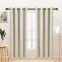 LORDTEX Linen Look Textured Blackout Curtains with Thermal Insulated Liner - Heavy Thick Grommet Window Drapes for Bedroom, 50 x 72 Inches, Ivory, Set of 2 Panels