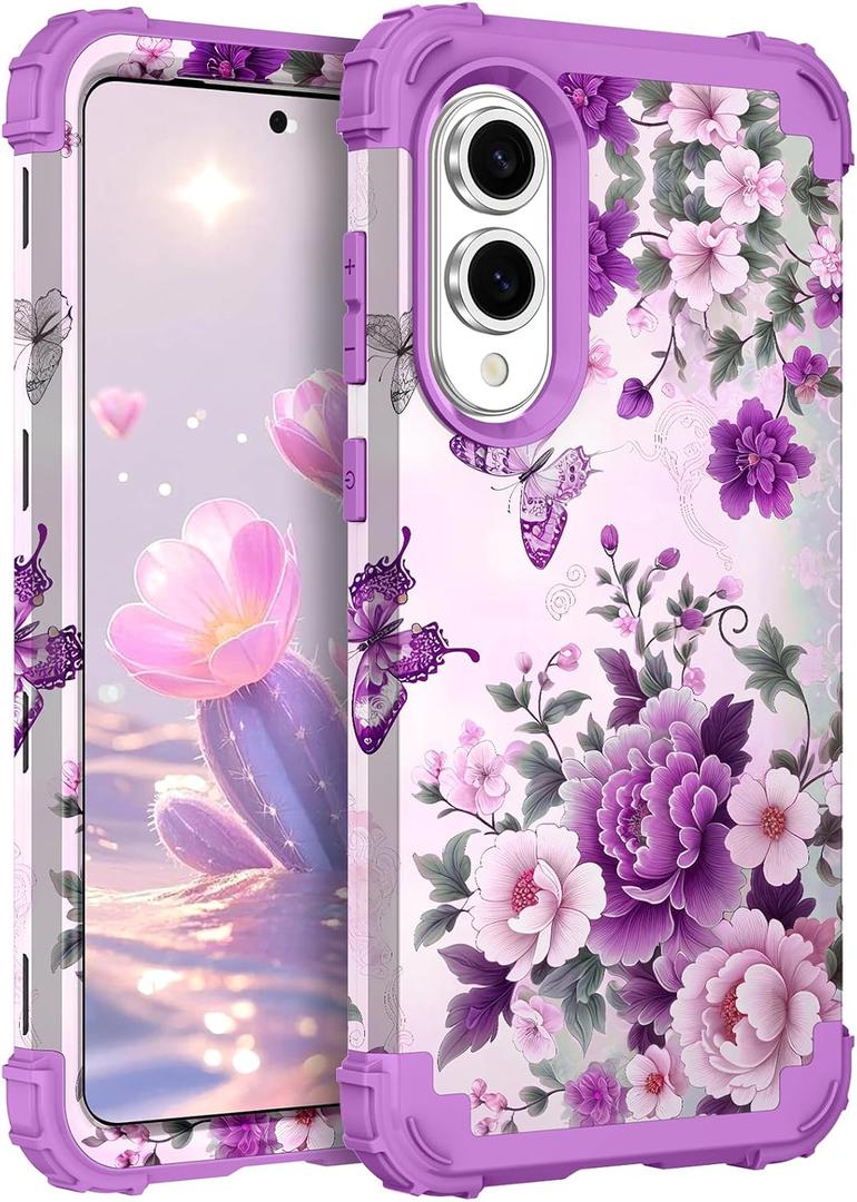 TEECOVER for Samsung Galaxy S25 Edge Case, Heavy-Duty Shockproof Full Protection Hard Plastic Bumper + Soft Silicone Rubber Protective Case for Galaxy S25 Edge 6.7-Inch, Violet