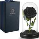 SW Forever Preserved Real Black Rose Flower Birthday Gift for Mom Women,Valentines Eternal Flower in Glass Gifts for Mothers Day Christmas Anniversary Birthday (Black)