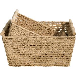 Isidore Paper Rope Woven Rectangular Multi-Use Baskets, 16.9" x 12.9" x 8.6", 14.5" x 11.8" x 5.5", Natural Brown